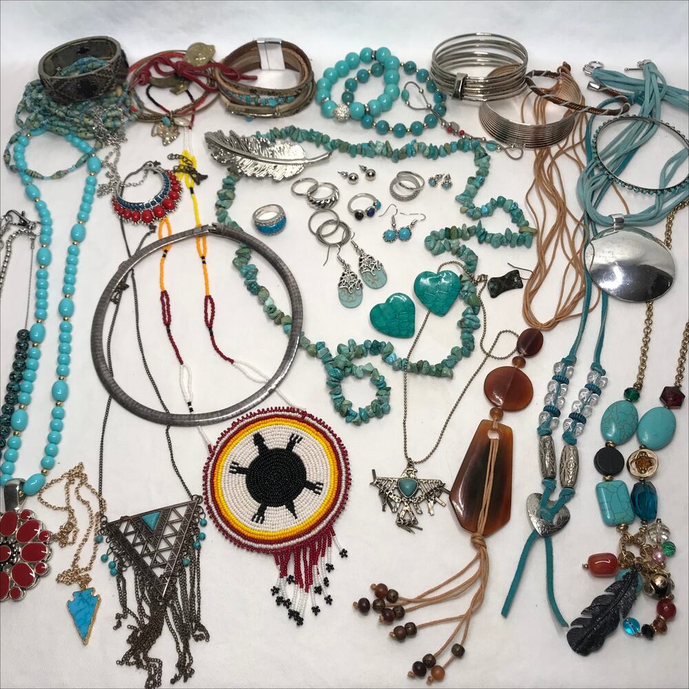 Huge VTG Estate Southwestern Turquoise Silver Jewelry Necklace Earring Lot Bundl - Picture 11 of 11